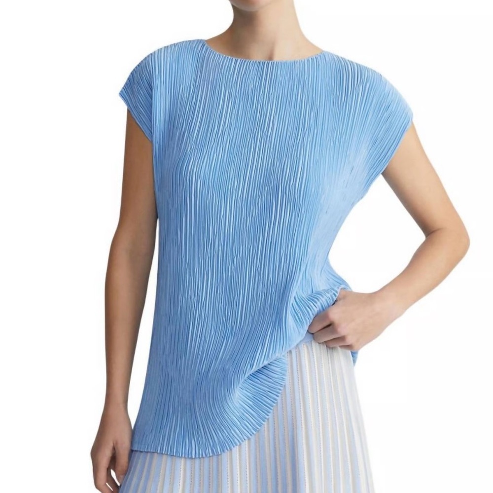 LAFAYETTE 148 Satin Plisse dolman blouse in sky blue Size XS